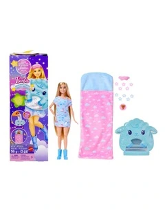 Barbie Party Unboxed Sleepover Reveal Series Blue Pajama Doll & Accessories with 7 Surprises