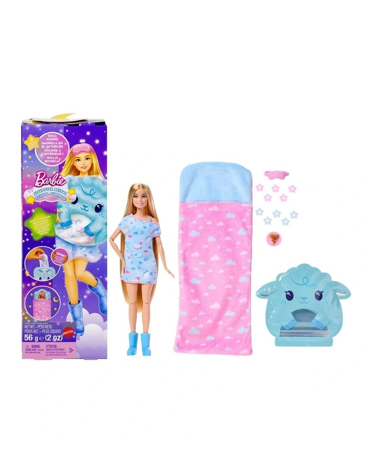 Barbie Party Unboxed Sleepover Reveal Series Blue Pajama Doll & Accessories with 7 Surprises image 1