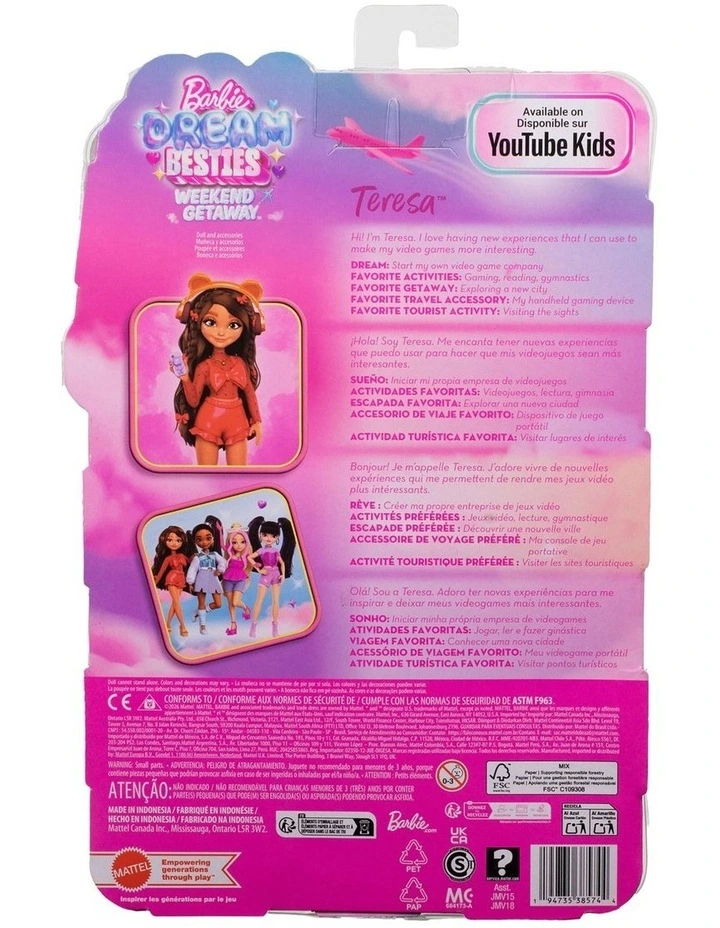 Barbie Dream Besties Weekend Getaway Teresa Fashion Doll with 7 Travel Themed Accessories image 6