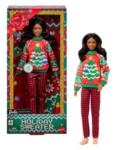 Barbie Holiday Sweater Doll, Collectible Ugly Sweater Doll in Themed Knit Sweater