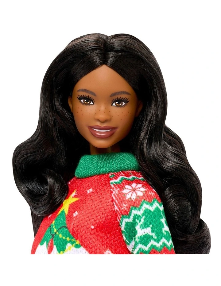 Barbie Holiday Sweater Doll, Collectible Ugly Sweater Doll in Themed Knit Sweater image 2