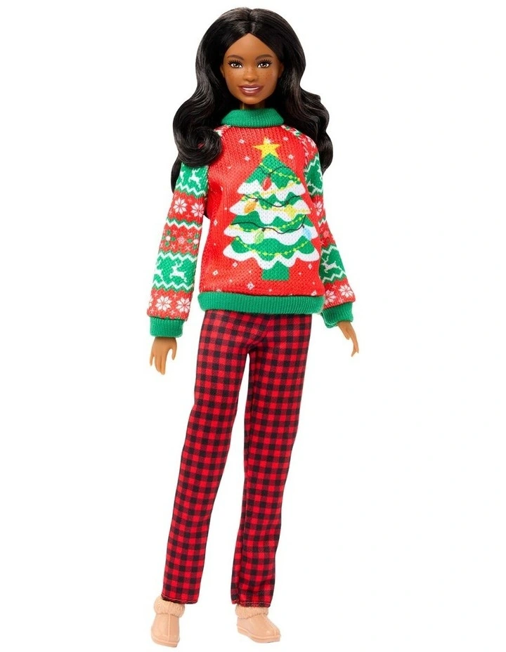 Barbie Holiday Sweater Doll, Collectible Ugly Sweater Doll in Themed Knit Sweater image 3