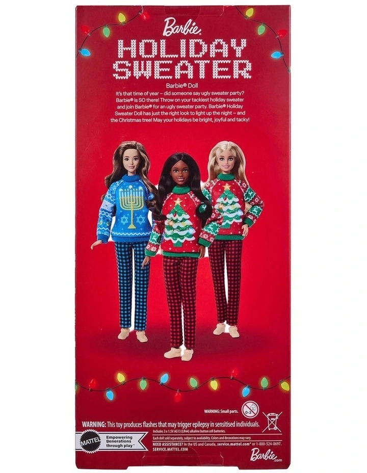 Barbie Holiday Sweater Doll, Collectible Ugly Sweater Doll in Themed Knit Sweater image 6
