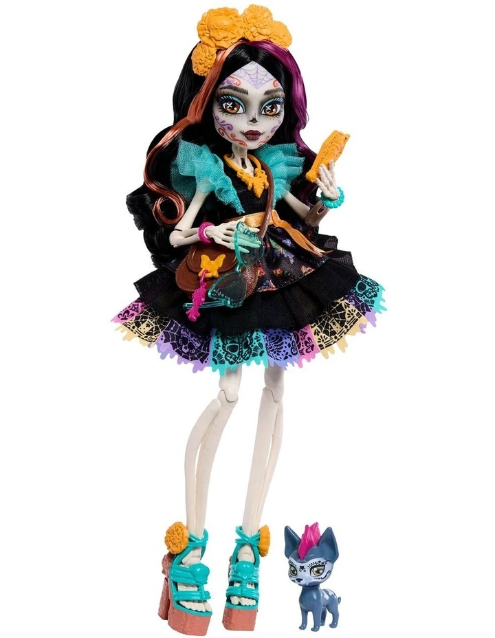 Monster High Skelita Calaveras Fashion Doll in Ruffled Dress with Pet Candelita and 7 Accessories image 2