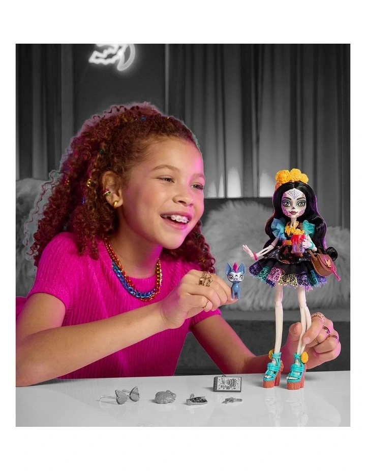 Monster High Skelita Calaveras Fashion Doll in Ruffled Dress with Pet Candelita and 7 Accessories image 3