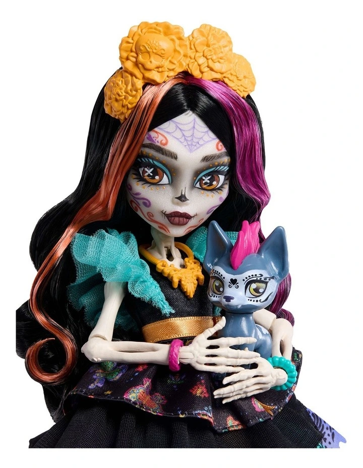 Monster High Skelita Calaveras Fashion Doll in Ruffled Dress with Pet Candelita and 7 Accessories image 4