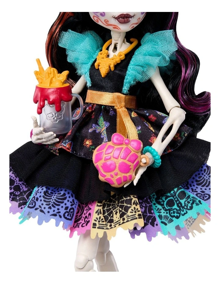 Monster High Skelita Calaveras Fashion Doll in Ruffled Dress with Pet Candelita and 7 Accessories image 5