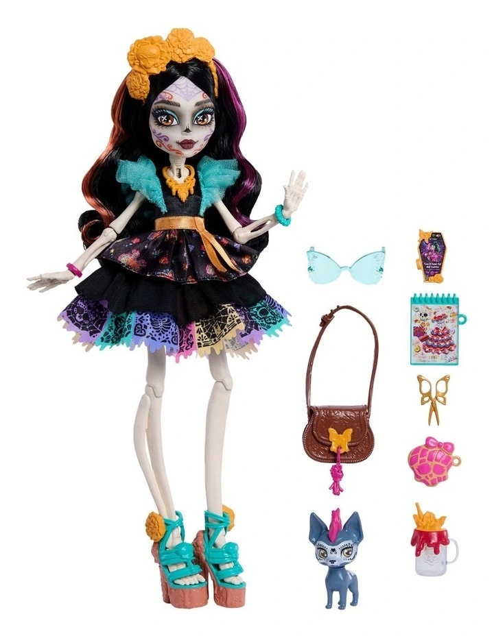Monster High Skelita Calaveras Fashion Doll in Ruffled Dress with Pet Candelita and 7 Accessories image 6