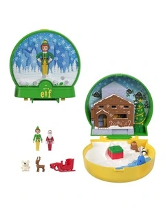 Polly Pocket Micro Buddy & Santa Dolls and Playset, Collaboration Elf Compact with 5 accessories, Holiday Theme
