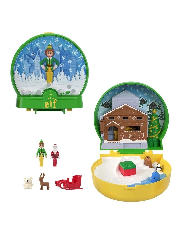 Polly Pocket Micro Buddy & Santa Dolls and Playset, Collaboration Elf Compact with 5 accessories, Holiday Theme image 1