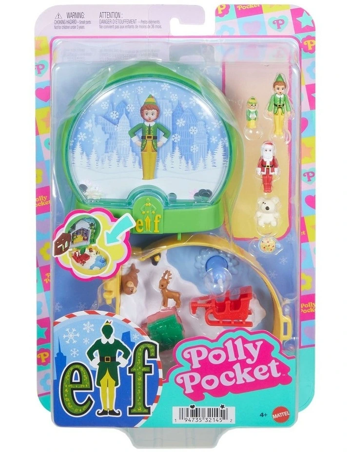 Polly Pocket Micro Buddy & Santa Dolls and Playset, Collaboration Elf Compact with 5 accessories, Holiday Theme image 2