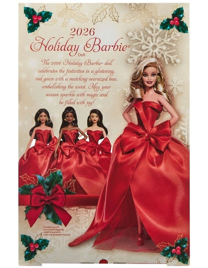 Barbie Signature 2026 Holiday Barbie Fashion Doll, Seasonal Collector, Blonde with Red Gown with Bow Detail image 6