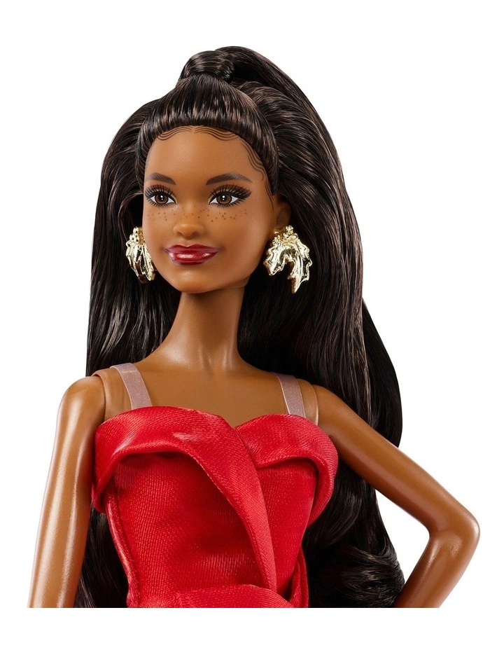 Barbie Signature 2026 Holiday Barbie Fashion Doll, Seasonal Collector, Black Hair with Red Gown with Bow Detail image 2