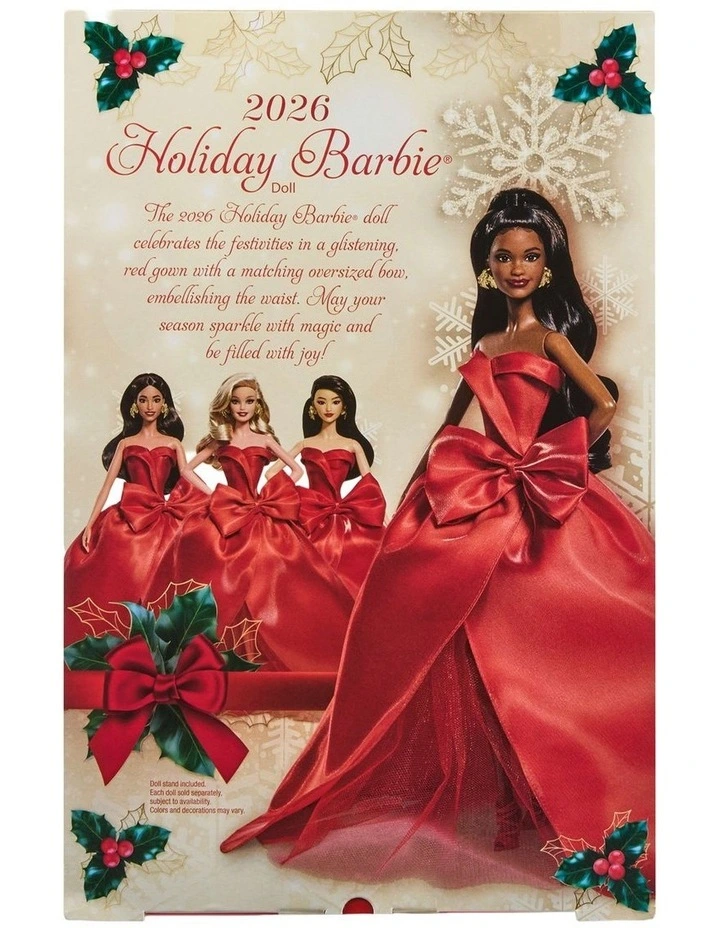 Barbie Signature 2026 Holiday Barbie Fashion Doll, Seasonal Collector, Black Hair with Red Gown with Bow Detail image 5