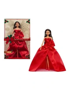 Barbie Signature 2026 Holiday Barbie Fashion Doll, Seasonal Collector, Brown Hair with Red Gown with Bow Detail