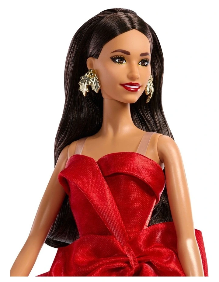 Barbie Signature 2026 Holiday Barbie Fashion Doll, Seasonal Collector, Brown Hair with Red Gown with Bow Detail image 2