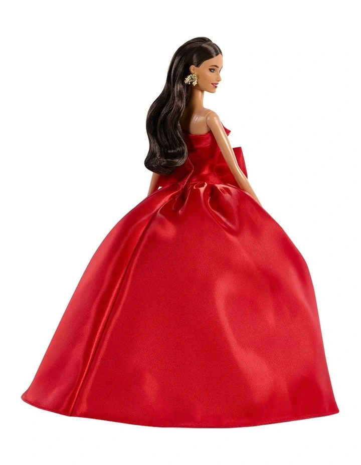 Barbie Signature 2026 Holiday Barbie Fashion Doll, Seasonal Collector, Brown Hair with Red Gown with Bow Detail image 3