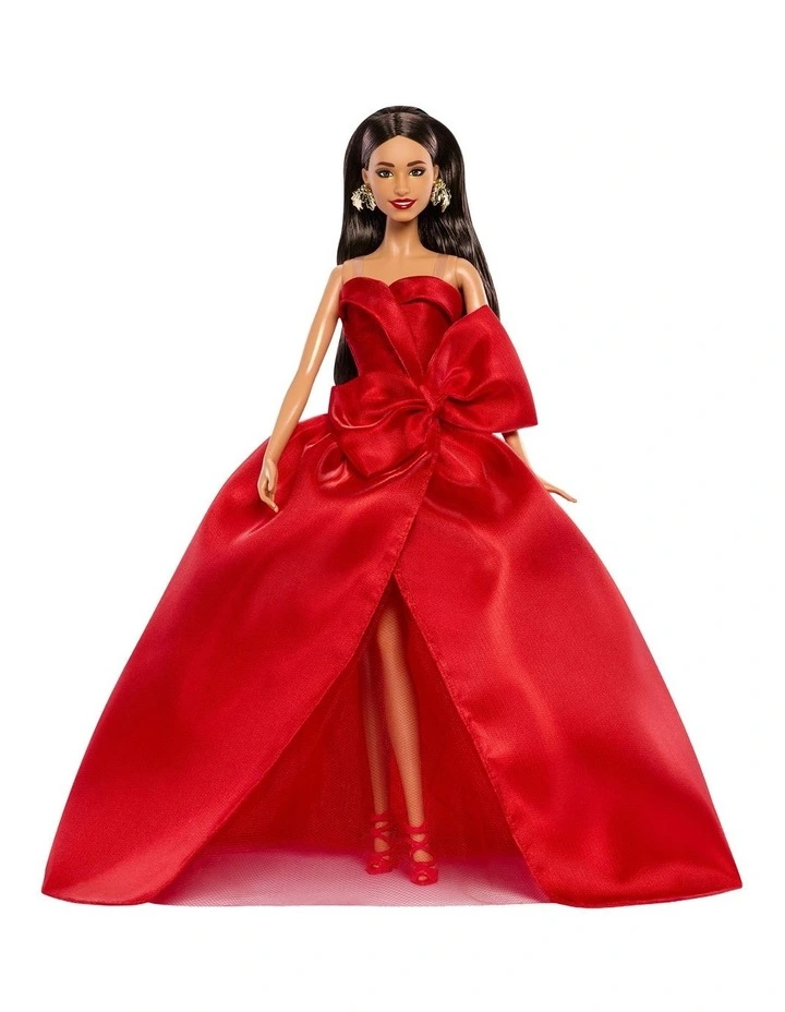Barbie Signature 2026 Holiday Barbie Fashion Doll, Seasonal Collector, Brown Hair with Red Gown with Bow Detail image 5