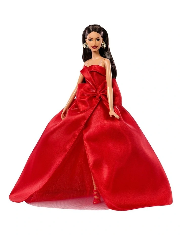 Barbie Signature 2026 Holiday Barbie Fashion Doll, Seasonal Collector, Brown Hair with Red Gown with Bow Detail image 6