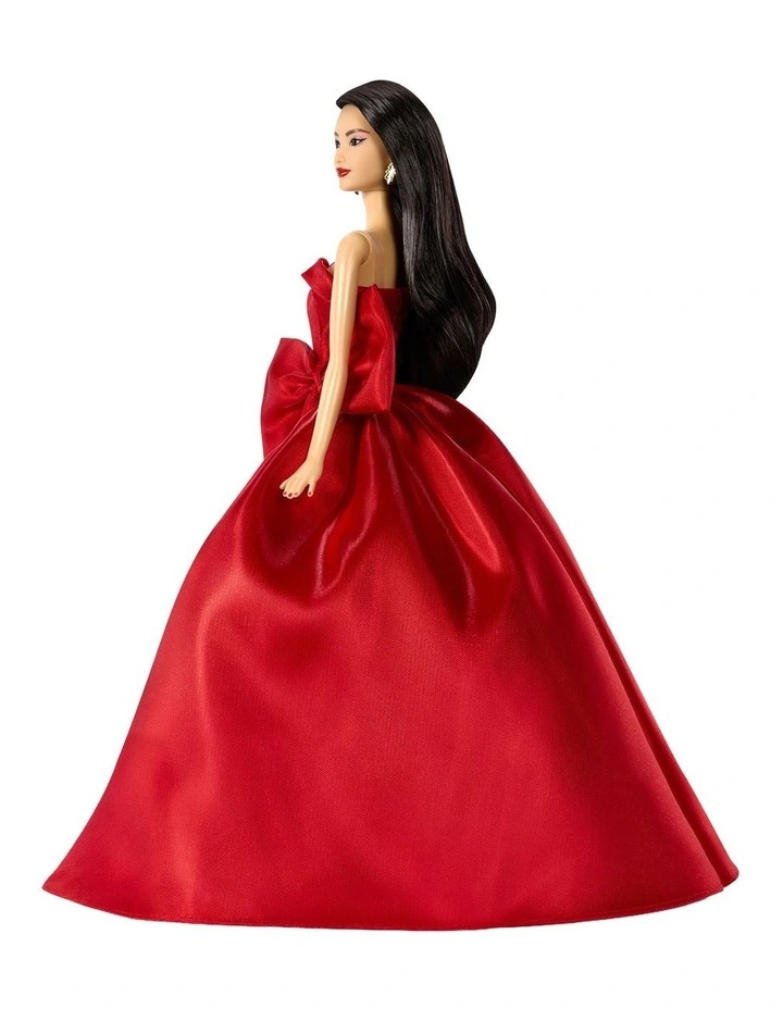 Barbie Signature 2026 Holiday Barbie Fashion Doll, Seasonal Collector, Dark Brown Hair with Red Gown with Bow Detail image 5