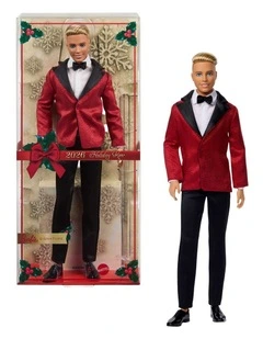 Barbie Signature 2026 Holiday Blonde Ken Collectible Fashion Doll wearing Full Suit with Red Jacket