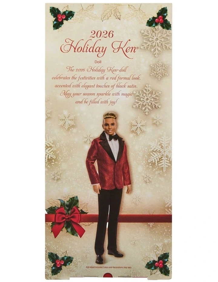 Barbie Signature 2026 Holiday Blonde Ken Collectible Fashion Doll wearing Full Suit with Red Jacket image 6