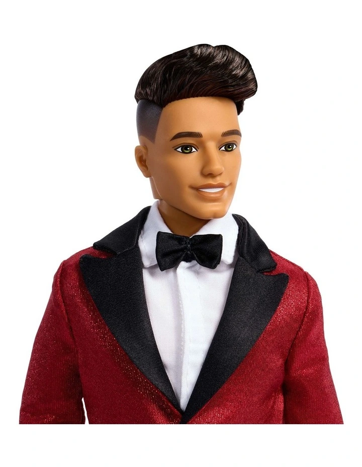 Barbie Signature 2026 Holiday Curly Black Hair Ken Collectible Fashion Doll wearing Full Suit with Red Jacket image 2