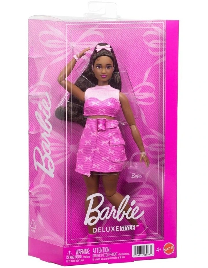 Deluxe Style Fashion Doll #10 in Pink Denim Top & Skirt Set with Bow Print image 1