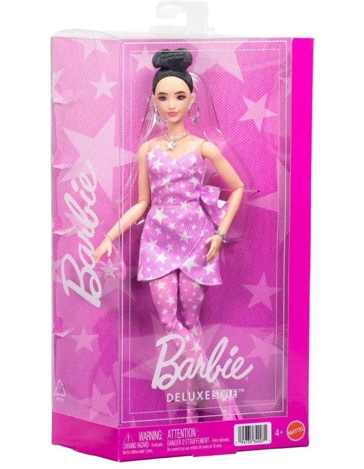 Barbie Deluxe Style Fashion Doll #11 in Pink Denim Star-Print Dress image 1