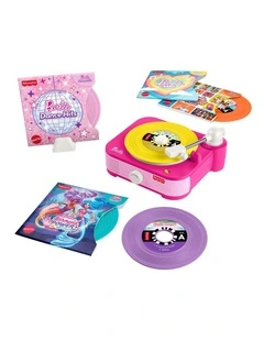 Fisher-Price Barbie Record Player Musical Toy for Preschool Pretend Play, 5 Records & Display Rack