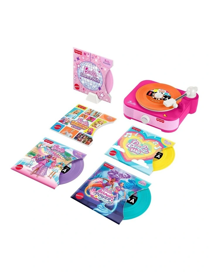 Fisher-Price Barbie Record Player Musical Toy for Preschool Pretend Play, 5 Records & Display Rack image 2