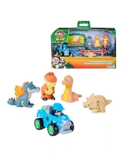 PAW Patrol: The Dino Movie, Pup Squad Dino Crew with Rex Pup Squad Racer and 4 Rollable Dinosaur Toy Figures, Toys for Ages 3