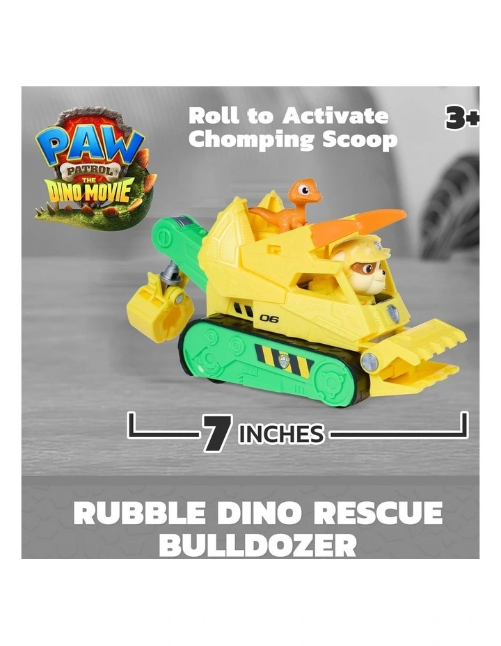 PAW Patrol The Dino Movie, Rubble Dino Rescue Bulldozer with Chomping Action and Articulated Claw, 2 Action Figures & Vehicle image 2