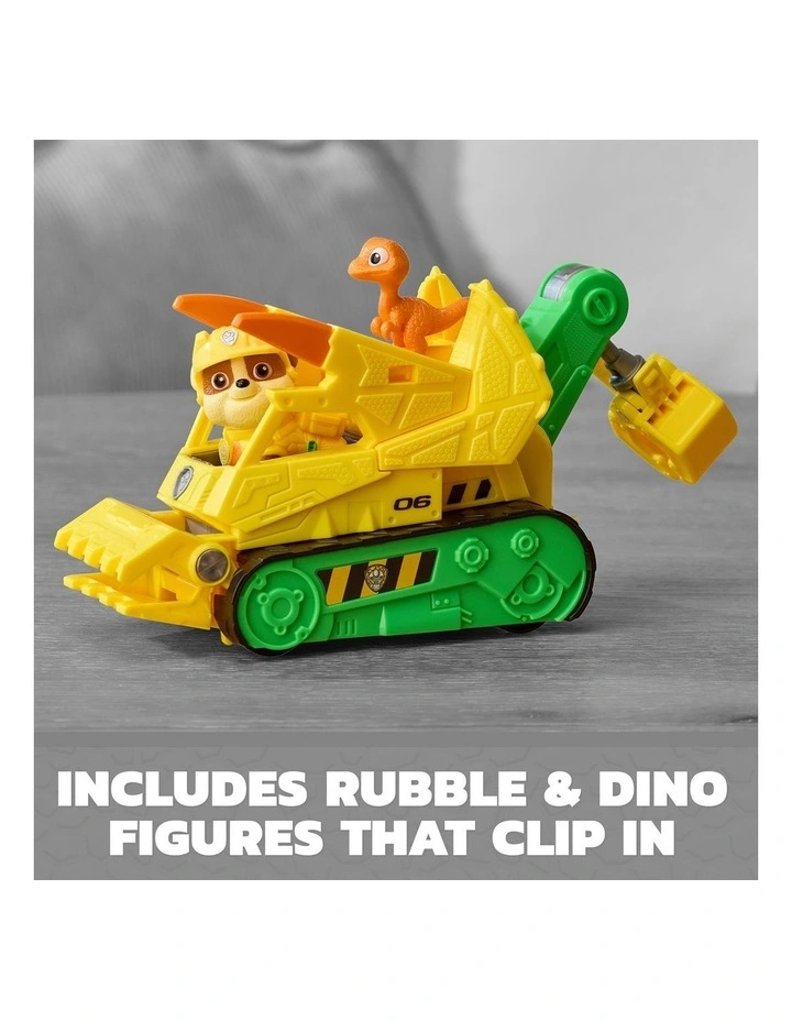 PAW Patrol The Dino Movie, Rubble Dino Rescue Bulldozer with Chomping Action and Articulated Claw, 2 Action Figures & Vehicle image 4