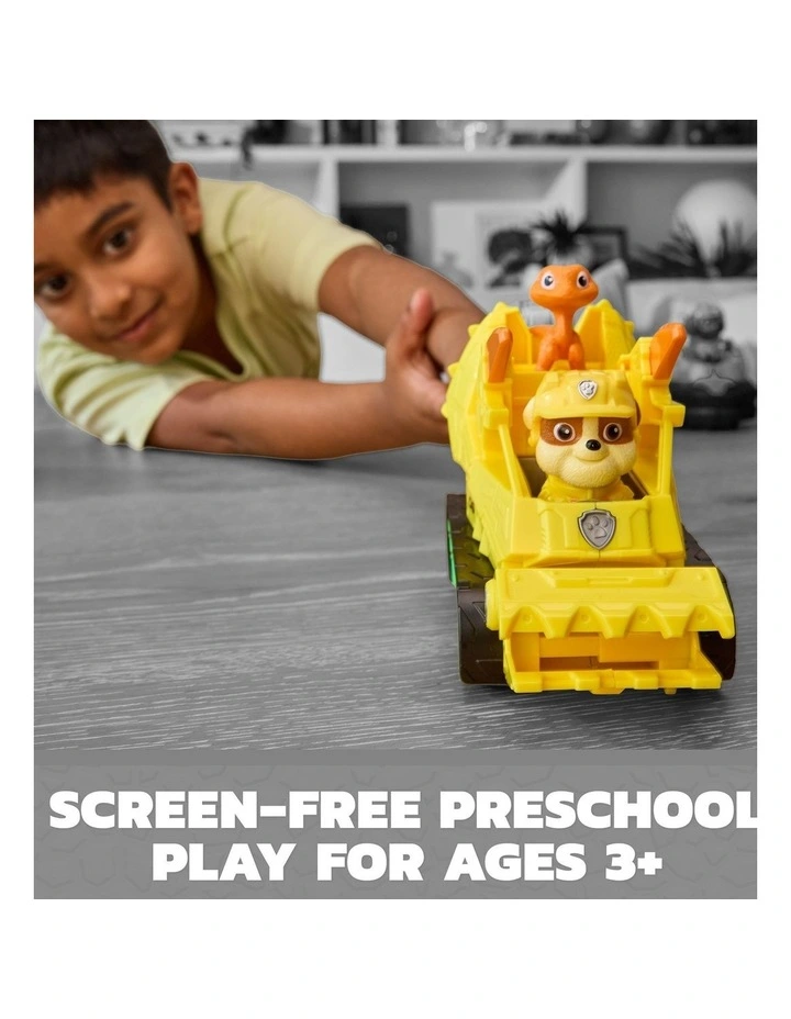 PAW Patrol The Dino Movie, Rubble Dino Rescue Bulldozer with Chomping Action and Articulated Claw, 2 Action Figures & Vehicle image 5