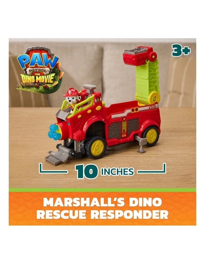 The Dino Movie, Dino Rescue Responder, Over 10-Inch Long Firetruck Toy Car with Marshall Figure & 3 Projectiles image 2