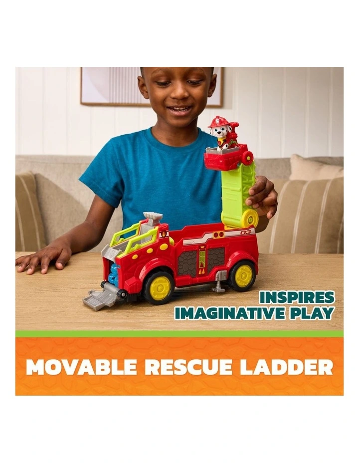 The Dino Movie, Dino Rescue Responder, Over 10-Inch Long Firetruck Toy Car with Marshall Figure & 3 Projectiles image 4