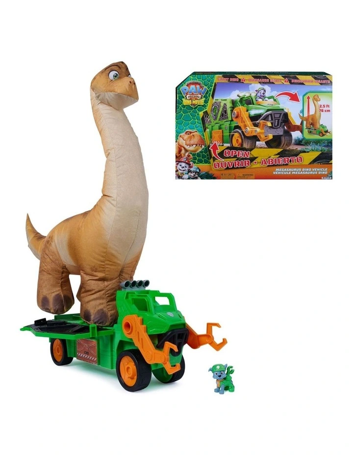 The Dino Movie, Megasaurus Dino Vehicle with 2.5 Ft Inflatable Dinosaur Toy and Rocky Action Figure image 1