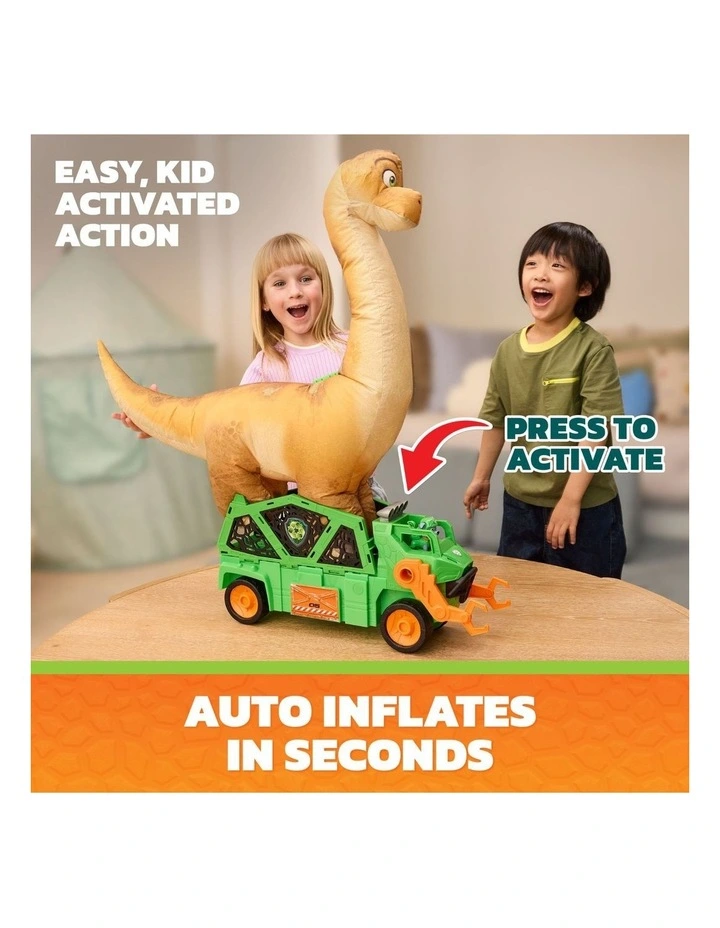 The Dino Movie, Megasaurus Dino Vehicle with 2.5 Ft Inflatable Dinosaur Toy and Rocky Action Figure image 3