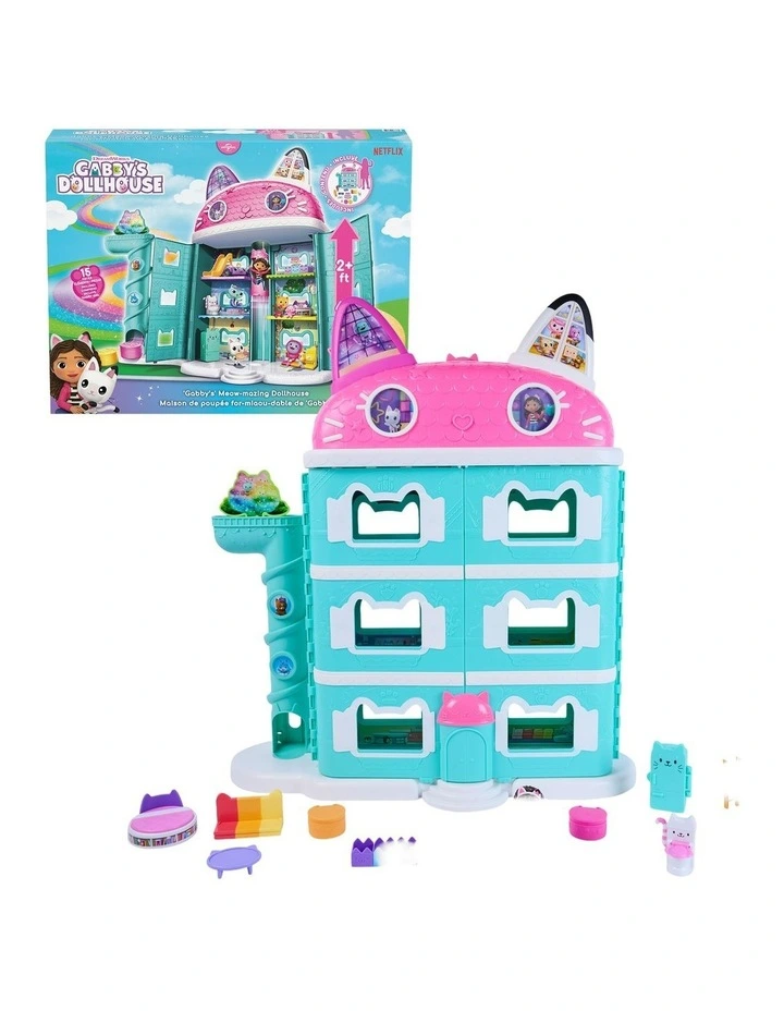 DreamWorks Gabby's Dollhouse Gabby's Meow-mazing Dollhouse,  2 Feet Tall with 15 Pieces - Featuring Lenticular Eyes and Figures image 1