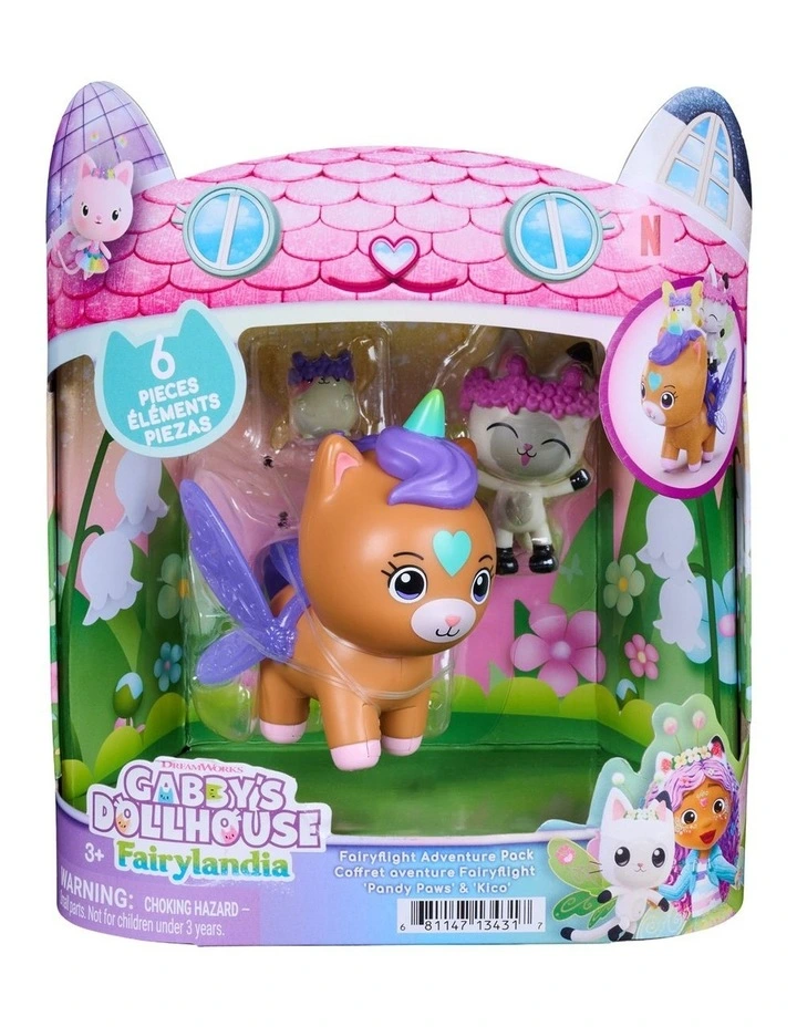 DreamWorks Gabby's Dollhouse Fairylandia MerCat & Kitty Narwhal Fairyflight Adventure Pack, 3 Figures with Wings and Crowns image 2