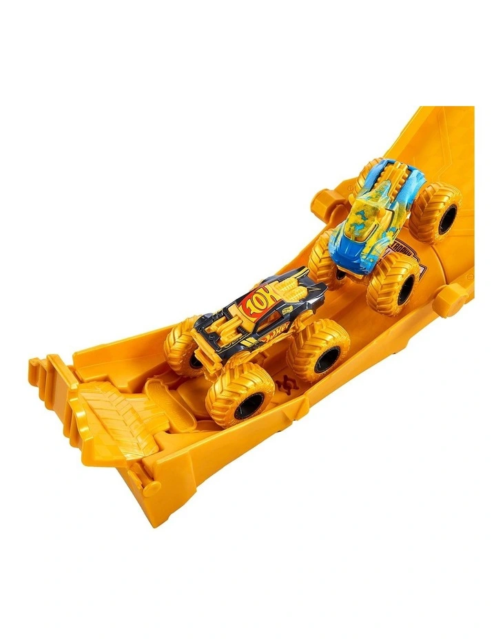 Hot Wheels Monster Trucks Dual Terrain Raceway, 4 Feet Long with 2 Toy Trucks & 2 Crushed Cars image 6