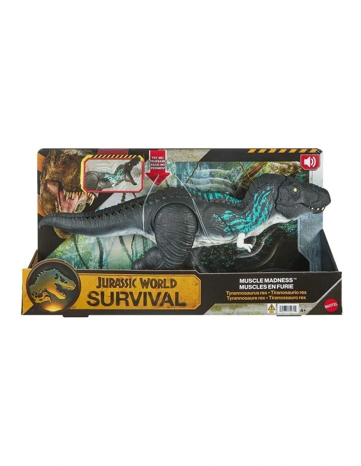 Jurassic World Muscle Madness Tyrannosaurus Rex Action Figure, T-Rex with Grow Feature & Roar image 1