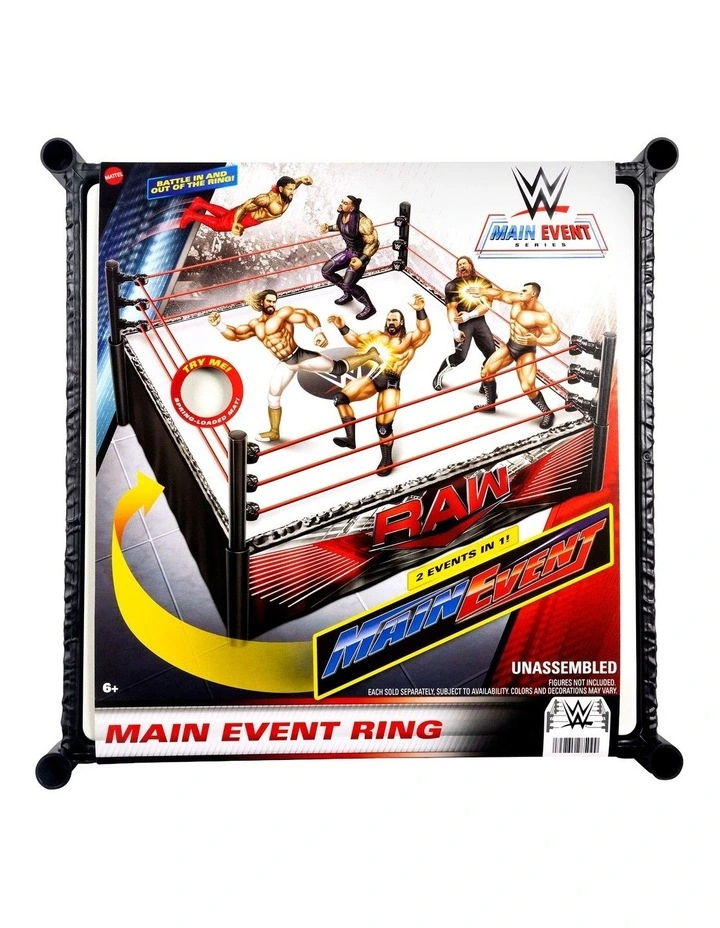 WWE Superstar Ring with Labels for Main Event & RAW, Spring-Loaded with Elastic Ring Ropes image 1
