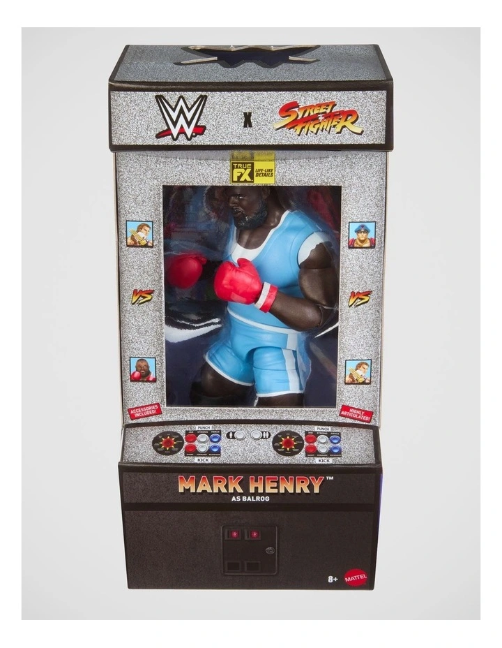 WWE x Street Fighter Mark Henry Action Figure & Accessories, 6-inch Collectible Balrog Mashup Set image 1