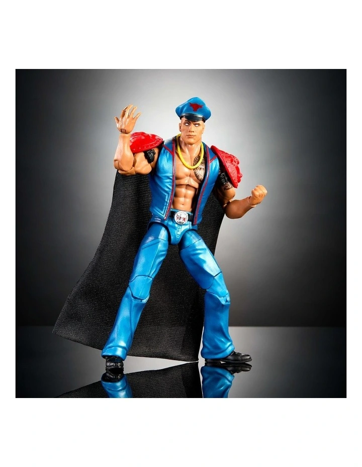 WWE x Street Fighter The Rock Final Boss Action Figure & Accessories, 6-inch Collectible M. Bison Player 2 Mashup Set image 4