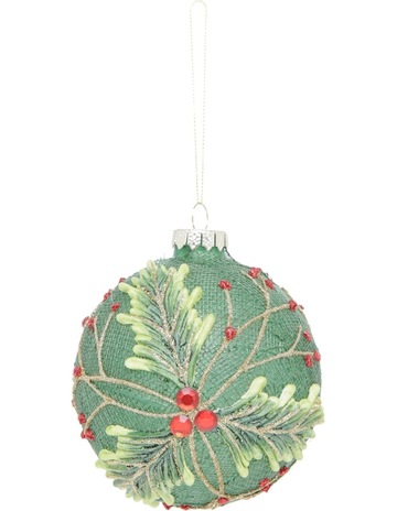 myer giftorium heirloom 100mm green sisal glass bauble with painted holly leaves - Pastel Green Christmas Decorations myer giftorium heirloom 100mm green sisal glass bauble with painted holly leaves - Pastel Green Christmas Decorations