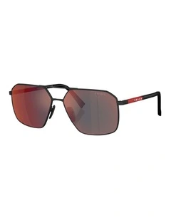 Prada Linea Rossa  Metal Sunglasses in Black