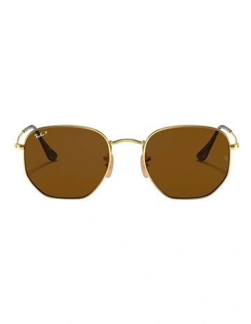 Hexagonal Flat Lenses Metal Polarised Sunglasses in Gold