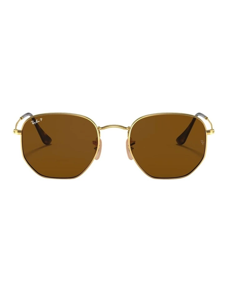 Ray-Ban Hexagonal Flat Lenses Metal Polarised Sunglasses in Gold image 1